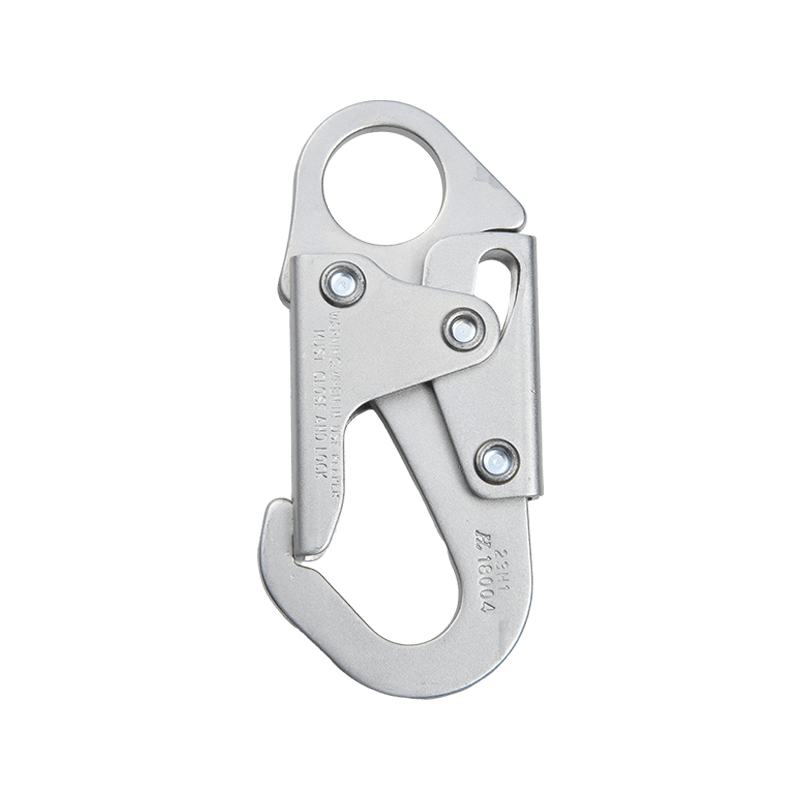 How does the dual-hole design of the double-lock galvanized snap hook ensure that the connection will not loosen when under heavy pressure?