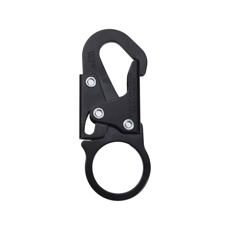 How is the snap hook designed to ensure that firefighters can connect and disconnect with just a slight push or pull of their fingertips?